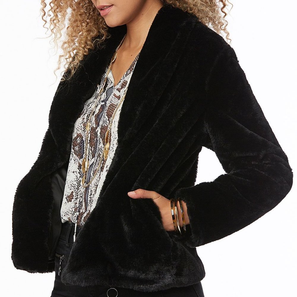 NYDJ Faux Fur Jacket Jet Black Womens M